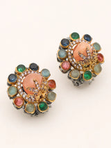 Rose Gold Floral Multi Gemstone Studded Earrings