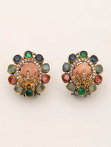 Rose Gold Floral Multi Gemstone Studded Earrings