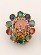 Rose Gold Floral Multi Gemstone Studded Earrings