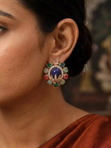 Rose Gold Floral Multi Gemstone Studded Earrings