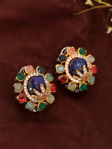 Rose Gold Floral Multi Gemstone Studded Earrings