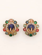 Rose Gold Floral Multi Gemstone Studded Earrings