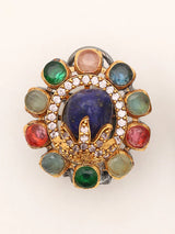 Rose Gold Floral Multi Gemstone Studded Earrings