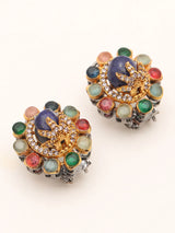 Rose Gold Floral Multi Gemstone Studded Earrings