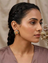 Rose Gold Floral Multi Gemstone Studded Earrings