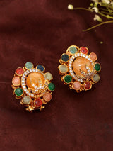 Rose Gold Floral Multi Gemstone Studded Earrings