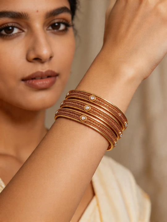 Stone Studded Copper Bangles Set of Four