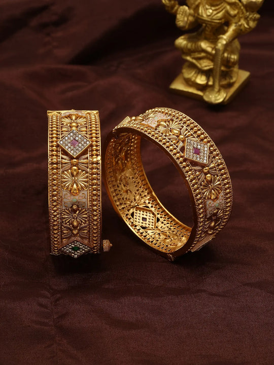 Copper Stone Studded Openable Pair of Bangles