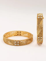 Floral Stone Studded Openable Copper Pair of Bangles