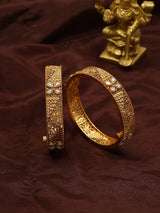 Floral Stone Studded Openable Copper Pair of Bangles