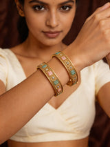 Pink and Green Stone Studded Copper Openable Bangles
