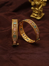 Pink and Green Stone Studded Copper Openable Bangles