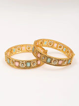 Pink and Green Stone Studded Copper Openable Bangles