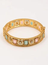 Pink and Green Stone Studded Copper Openable Bangles