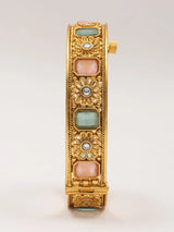 Pink and Green Stone Studded Copper Openable Bangles