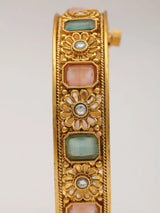 Pink and Green Stone Studded Copper Openable Bangles
