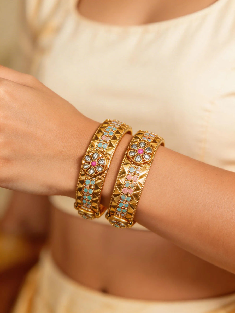 Floral Stoneset Openable Copper Bangles