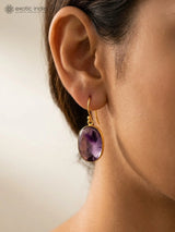 Oval Star Amethyst Gold Plated Sterling Silver Hook Earrings