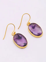 Oval Star Amethyst Gold Plated Sterling Silver Hook Earrings