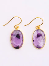 Oval Star Amethyst Gold Plated Sterling Silver Hook Earrings