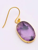 Oval Star Amethyst Gold Plated Sterling Silver Hook Earrings