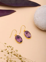 Oval Star Amethyst Gold Plated Sterling Silver Hook Earrings