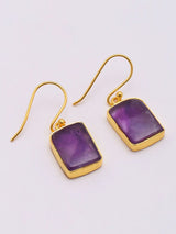 Rectangular Star Amethyst Gold Plated Silver Hook Earrings