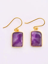 Rectangular Star Amethyst Gold Plated Silver Hook Earrings