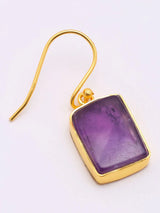 Rectangular Star Amethyst Gold Plated Silver Hook Earrings