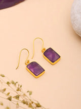 Rectangular Star Amethyst Gold Plated Silver Hook Earrings