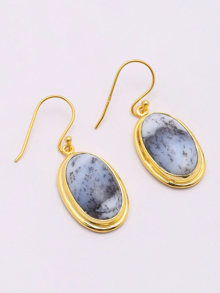Dendritic Opal Gold Plated Sterling Silver Hook Earrings