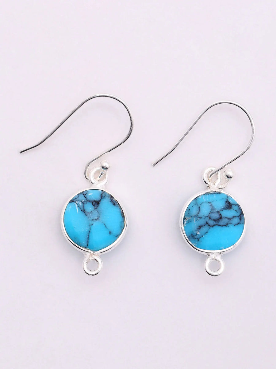 Turquoise Sterling Silver Earrings with Round Stone Setting