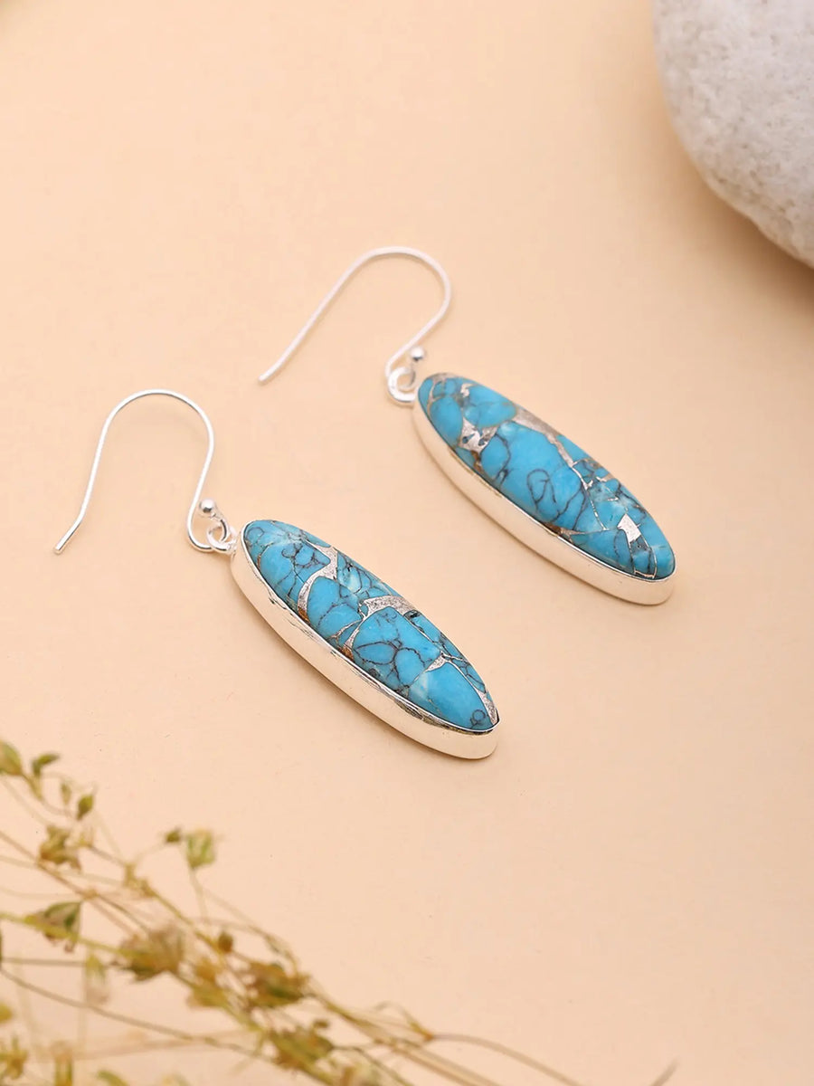 Tibetan Turquoise Sterling Silver Dangle Earrings