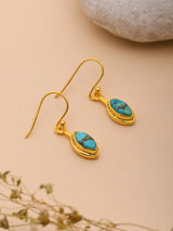 Marquise Tibetan Turquoise Gold Plated Silver Earrings