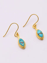 Marquise Tibetan Turquoise Gold Plated Silver Earrings