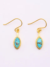 Marquise Tibetan Turquoise Gold Plated Silver Earrings