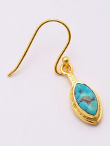 Marquise Tibetan Turquoise Gold Plated Silver Earrings