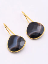 Faceted Banded Agate Gold Plated Silver Hook Earrings