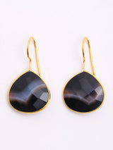 Faceted Banded Agate Gold Plated Silver Hook Earrings