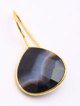 Faceted Banded Agate Gold Plated Silver Hook Earrings