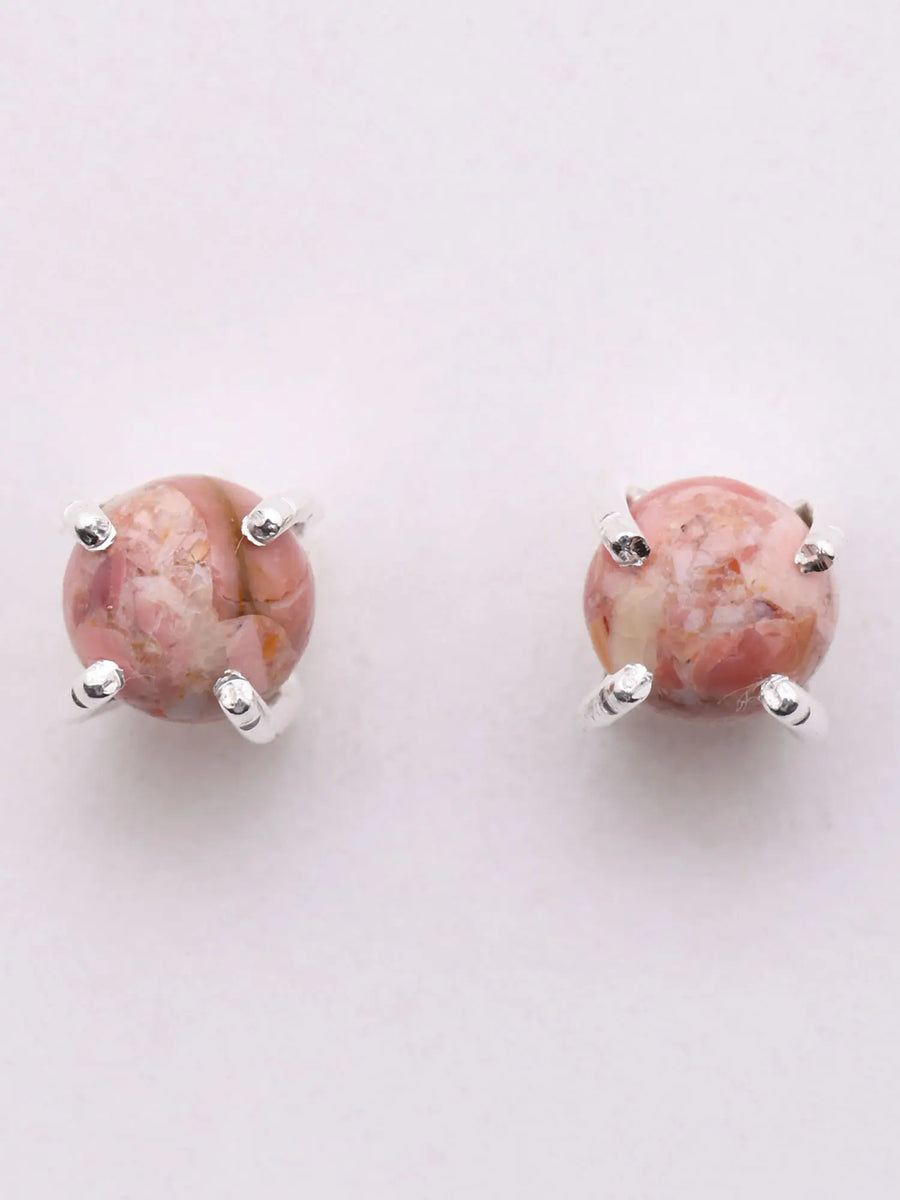 Pink Turquoise Cabochon Sterling Silver Stud Earrings