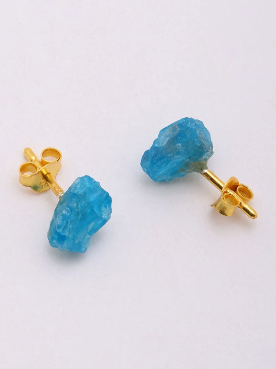 Raw Neon Apatite Gold Plated Sterling Silver Stud Earrings