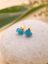 Raw Neon Apatite Gold Plated Sterling Silver Stud Earrings