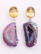 Citrine and Purple Druzy Sterling Silver Dangle Earrings