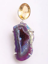 Citrine and Purple Druzy Sterling Silver Dangle Earrings