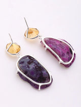 Citrine and Purple Druzy Sterling Silver Dangle Earrings