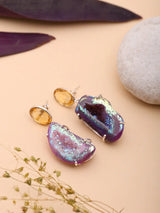 Citrine and Purple Druzy Sterling Silver Dangle Earrings
