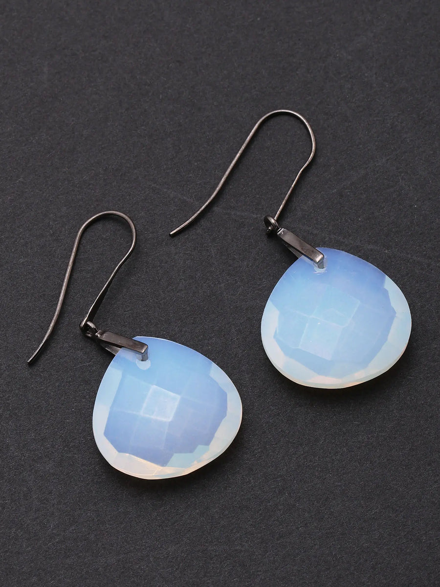 Faceted Opalite Black Ruthenium Sterling Silver Hook Earrings