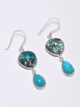 Chrysocolla and Natural Turquoise Sterling Silver Dangle Earrings