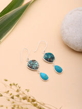 Chrysocolla and Natural Turquoise Sterling Silver Dangle Earrings